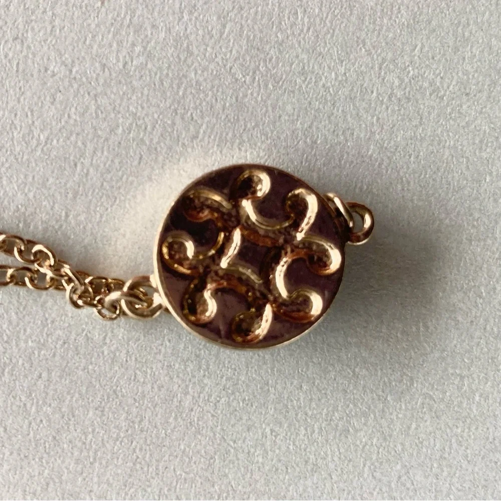 Gold-Tone Black Enamel Circle Link Necklace preloved